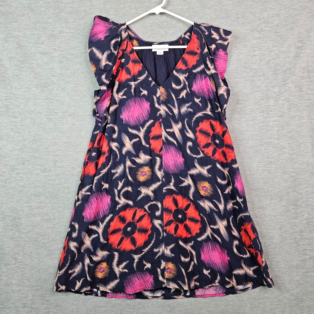 Velvet by Graham & Spencer Navy Ikat Floral Cotton Silk Ruffle Mini Dress XS